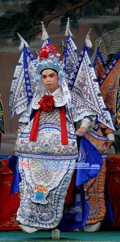 Chinese Bangzi Opera Kao Apparels Martial Male Costumes and Headpieces Traditional Shanxi Clapper Opera General Garment Armor Clothing with Flags