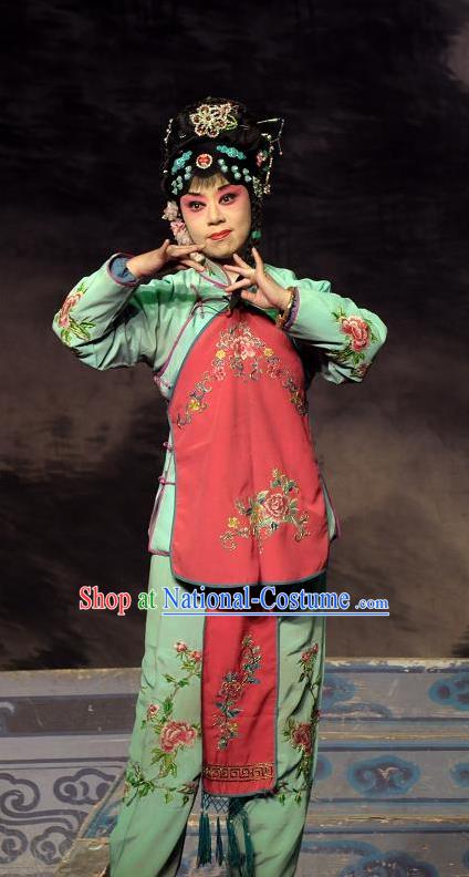 Chinese Shanxi Clapper Opera Young Beauty Feng Xiangluo Garment Costumes and Headdress Xiang Luo Hen Traditional Bangzi Opera Xiaodan Dress Actress Apparels