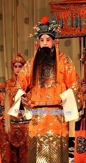 Chinese Bangzi Opera Laosheng Apparels Costumes and Headpieces Traditional Shanxi Clapper Opera Lord Garment Emperor Zhao Gou Clothing