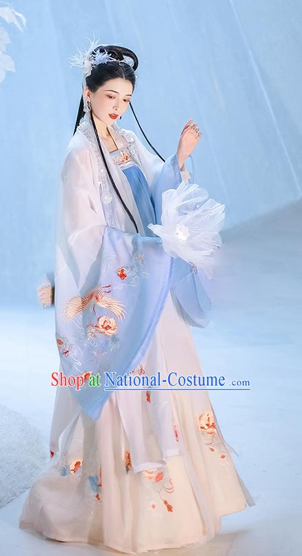 Chinese Drame Ancient Goddess Embroidered Hanfu Dress Apparels Traditional Tang Dynasty Royal Princess Historical Costumes Complete Set