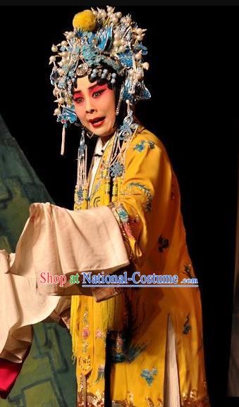 Chinese Shanxi Clapper Opera Empress Dowager Garment Costumes and Headdress Traditional Bangzi Opera Dame Dress Elderly Female Apparels