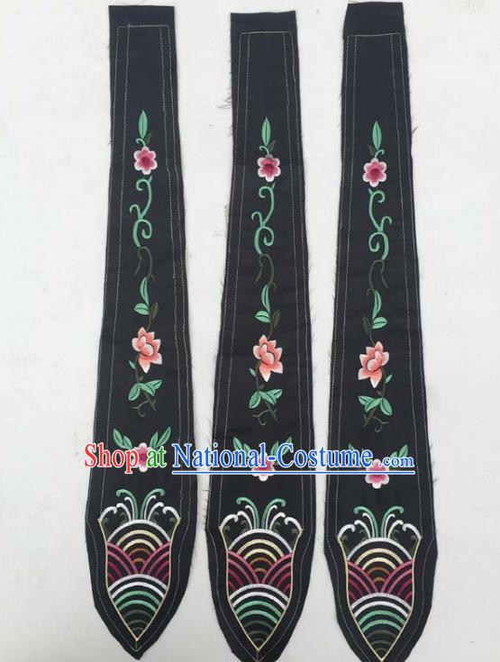 Chinese Traditional Embroidered Flowers Black Streamer Patch Decoration Embroidery Applique Craft Embroidered Rabbion Accessories