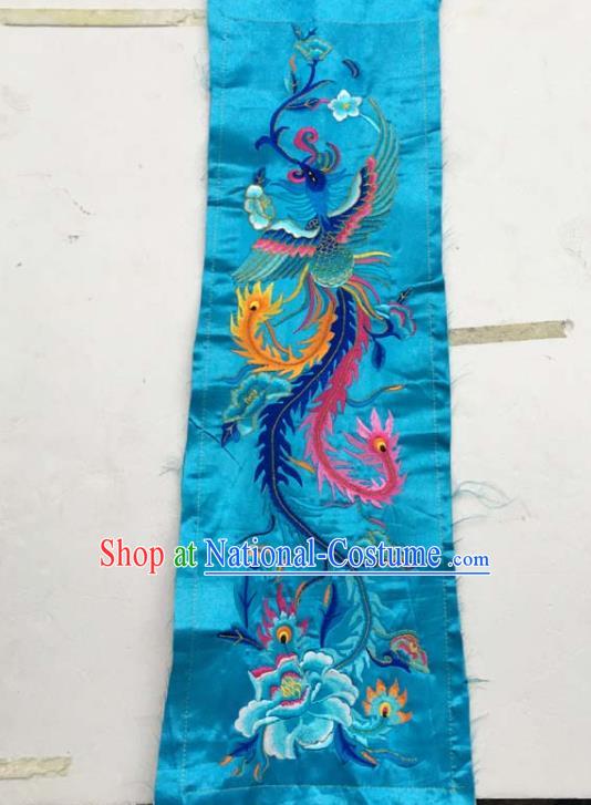 Chinese Traditional Embroidered Phoenix Peony Blue Patch Decoration Embroidery Applique Craft Embroidered Dress Accessories