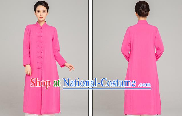 Professional Chinese Tang Suit Rosy Flax Gown and Pants Outfits Martial Arts Costumes Kung Fu Tai Chi Training Garment for Women