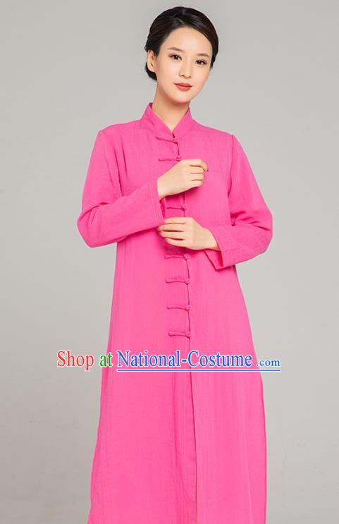 Professional Chinese Tang Suit Rosy Flax Gown and Pants Outfits Martial Arts Costumes Kung Fu Tai Chi Training Garment for Women