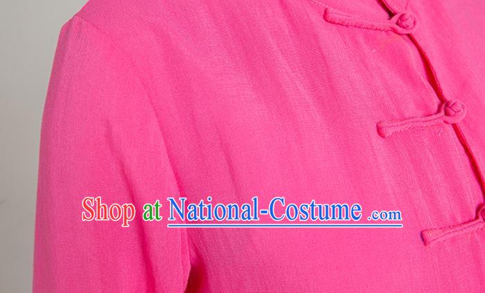 Professional Chinese Tang Suit Rosy Flax Gown and Pants Outfits Martial Arts Costumes Kung Fu Tai Chi Training Garment for Women