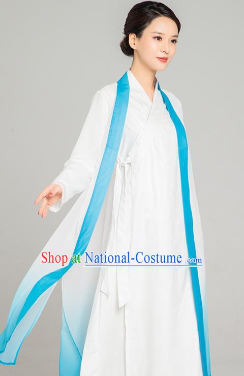 Asian Chinese Traditional Tang Suit Light Blue Chiffon Cloak Martial Arts Costumes China Kung Fu Upper Outer Garment Cardigan for Women