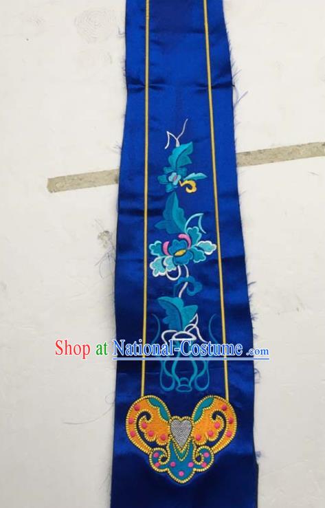 Chinese Traditional Embroidered Butterfly Peony Royalblue Patch Decoration Embroidery Applique Craft Embroidered Dress Ribbon Accessories