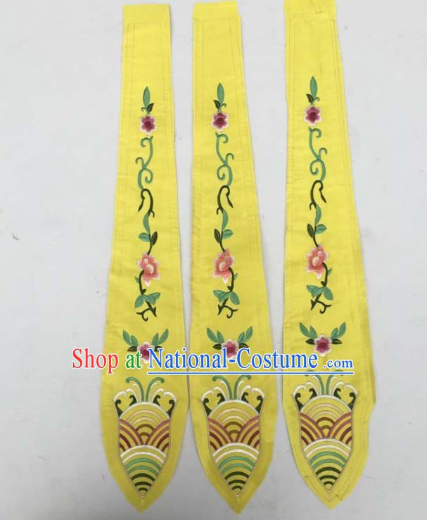 Chinese Traditional Embroidered Flowers Yellow Streamer Patch Decoration Embroidery Applique Craft Embroidered Rabbion Accessories