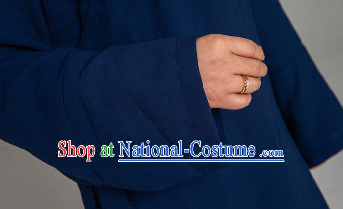 Asian Chinese Traditional Taoist Nun Navy Flax Blouse and Pants Martial Arts Costumes China Kung Fu Garment Outfits for Women