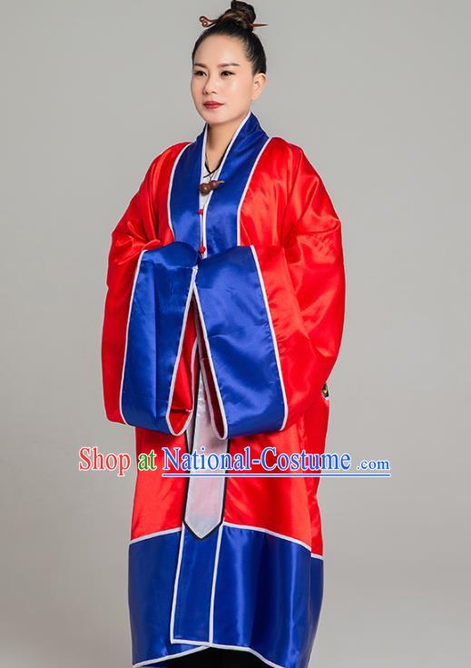 Traditional Chinese Taoist Nun Red Trilobal Priest Frock Martial Arts Costumes China Kung Fu Garment Embroidered Crane Gown for Women