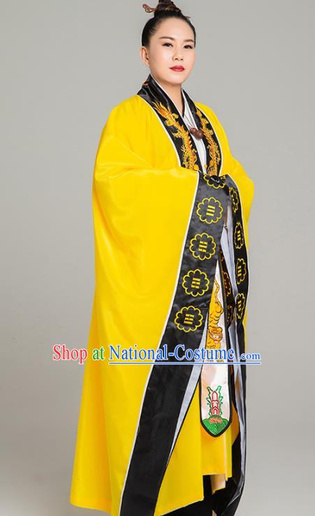 Traditional Chinese Taoism Yellow Koshibo Priest Frock Martial Arts Costumes China Taoist Nun Garment Embroidered Dragon Tai Chi Gown for Women