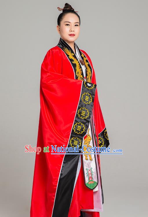 Traditional Chinese Taoism Red Koshibo Priest Frock Martial Arts Costumes China Taoist Nun Garment Embroidered Dragon Tai Chi Gown for Women