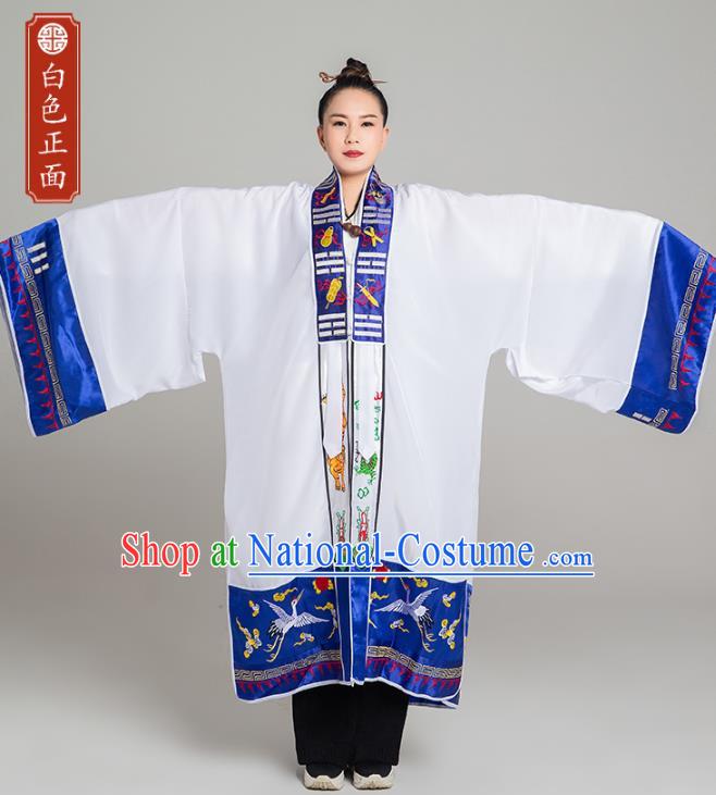 Traditional Chinese Taoist Nun White Koshibo Priest Frock Martial Arts Costumes China Taoism Tai Chi Garment Embroidered Pagoda Gown for Women