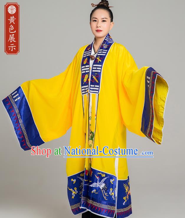 Traditional Chinese Taoist Nun Yellow Koshibo Priest Frock Martial Arts Costumes China Taoism Tai Chi Garment Embroidered Pagoda Gown for Women