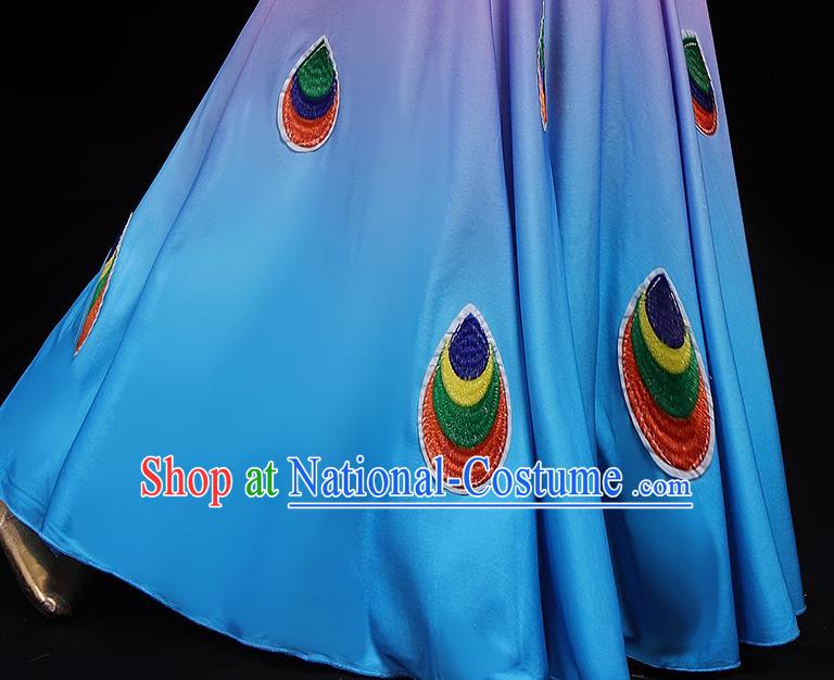 Chinese Traditional Dai Ethnic Dance Costumes Folk Dance Apparels Minority Peacock Dance Blouse and Skirt for Women