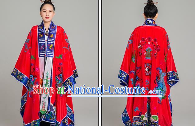 Traditional Chinese Embroidered Dragon Red Gown Taoist Nun Koshibo Priest Frock Martial Arts Costumes China Taoism Tai Chi Garment for Women