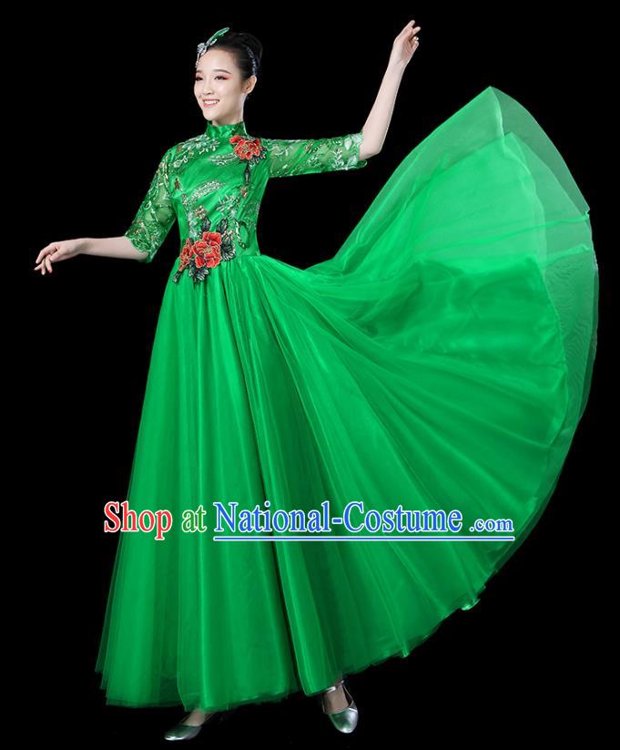 Traditional Chinese Opening Dance Costumes Stage Show Modern Dance Garment Folk Dance Green Dress for Women