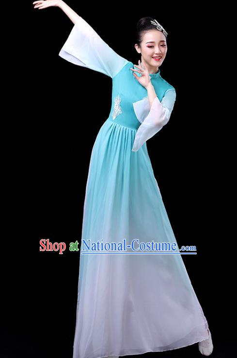 Traditional Chinese Umbrella Dance Costumes Stage Show Fan Dance Garment Classical Dance Blue Dress for Women