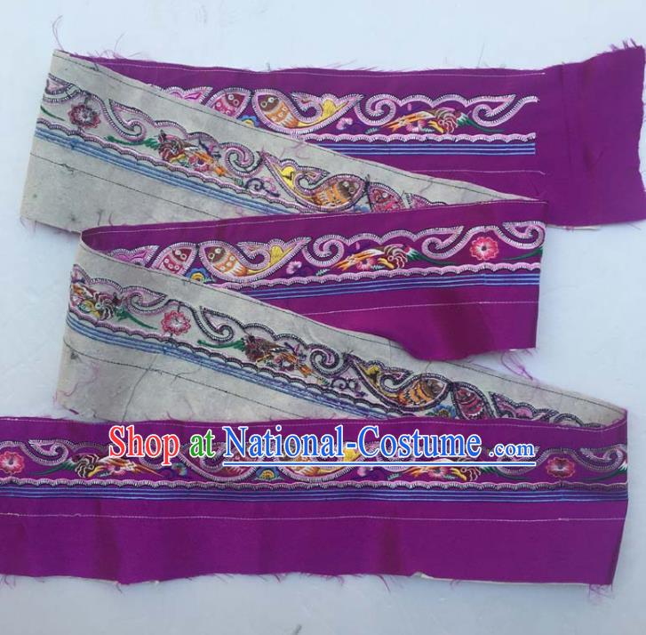 Chinese Traditional Embroidered Fishes Purple Patch Decoration Embroidery Applique Craft Embroidered Band Accessories