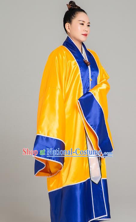 Traditional Chinese Taoist Nun Yellow Trilobal Priest Frock Martial Arts Costumes China Kung Fu Garment Embroidered Crane Gown for Women