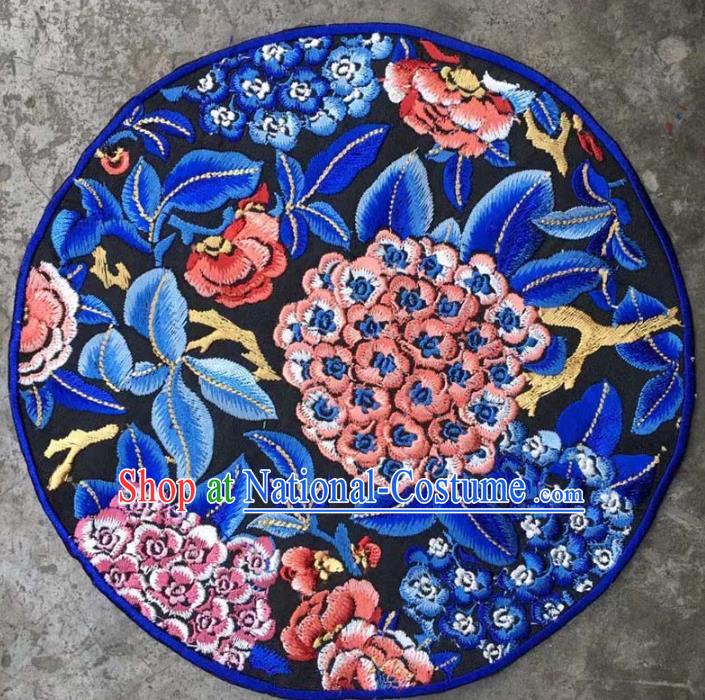 Chinese Traditional Embroidered Hydrangea Round Patch Decoration Embroidery Applique Craft Embroidered Clothing Accessories