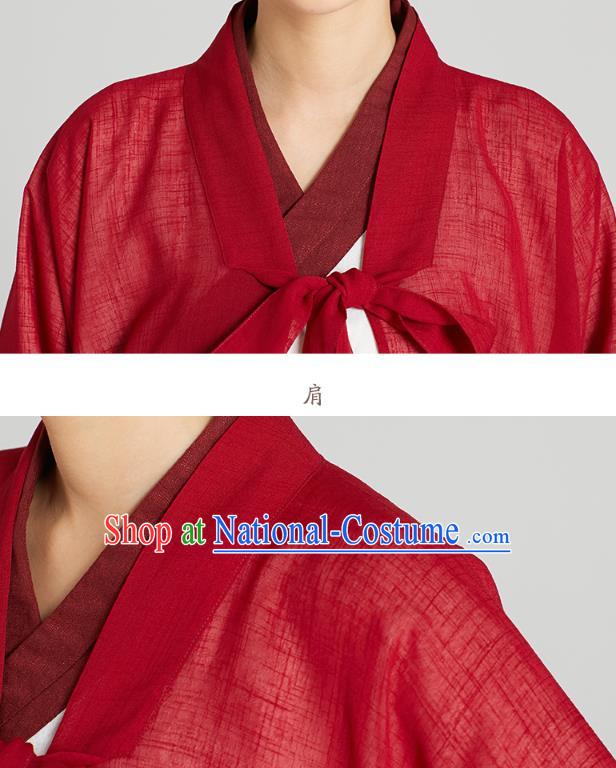 Professional Chinese Kung Fu Garment Wudang Tai Chi Training Outfits Traditional Red Flax Cloak Blouse and Pants Costumes for Women