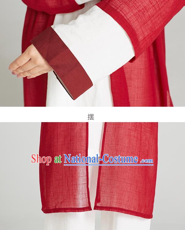 Professional Chinese Kung Fu Garment Wudang Tai Chi Training Outfits Traditional Red Flax Cloak Blouse and Pants Costumes for Women