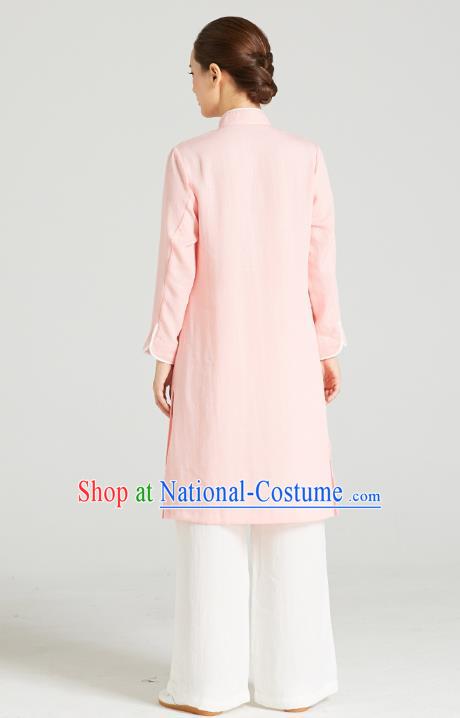 Professional Chinese Kung Fu Garment Wudang Tai Chi Training Outfits Traditional Pink Linen Blouse and Pants Costumes for Women