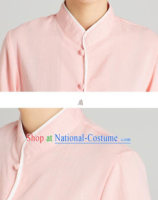 Professional Chinese Kung Fu Garment Wudang Tai Chi Training Outfits Traditional Pink Linen Blouse and Pants Costumes for Women