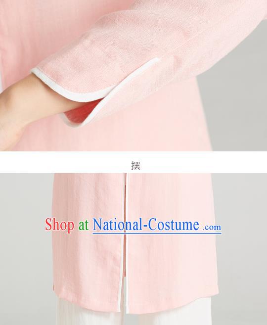 Professional Chinese Kung Fu Garment Wudang Tai Chi Training Outfits Traditional Pink Linen Blouse and Pants Costumes for Women