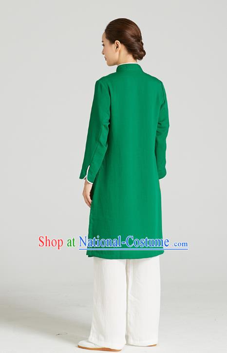 Professional Chinese Kung Fu Garment Wudang Tai Chi Training Outfits Traditional Green Linen Blouse and Pants Costumes for Women