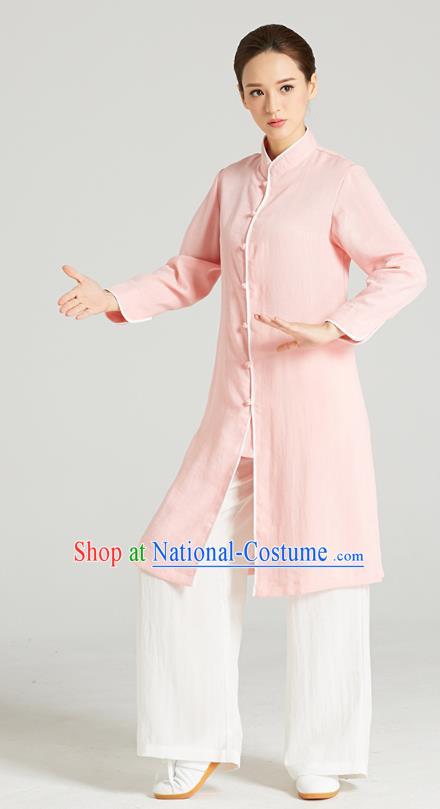 Professional Chinese Kung Fu Garment Wudang Tai Chi Training Outfits Traditional Pink Linen Blouse and Pants Costumes for Women