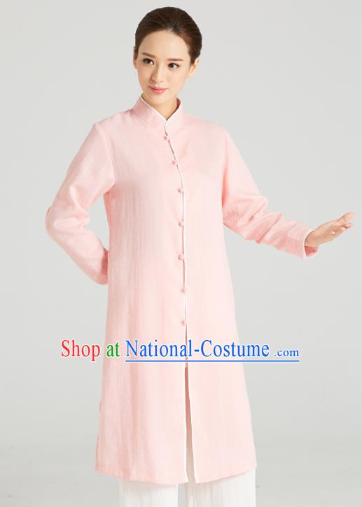 Professional Chinese Kung Fu Garment Wudang Tai Chi Training Outfits Traditional Pink Linen Blouse and Pants Costumes for Women