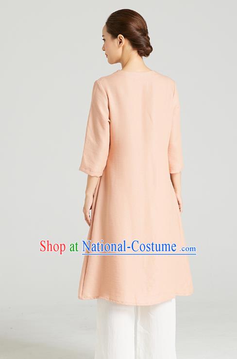 Professional Chinese Wudang Tai Chi Training Outfits Traditional Pink Flax Blouse and Pants Costumes Kung Fu Garment for Women