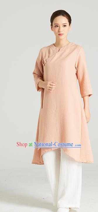 Professional Chinese Wudang Tai Chi Training Outfits Traditional Pink Flax Blouse and Pants Costumes Kung Fu Garment for Women