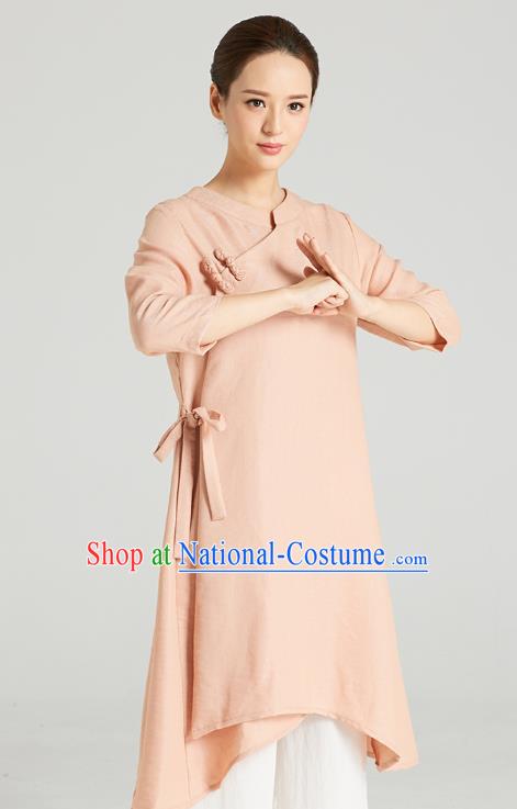 Professional Chinese Wudang Tai Chi Training Outfits Traditional Pink Flax Blouse and Pants Costumes Kung Fu Garment for Women