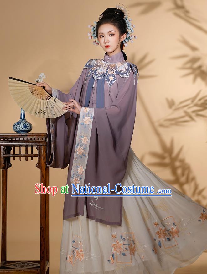 Traditional Chinese Ming Dynasty Noble Woman Embroidered Historical Costumes Ancient Royal Countess Hanfu Gown Blouse and Skirt Full Set