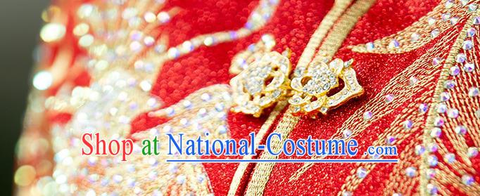 Chinese Traditional Wedding Drilling Phoenix Costumes Bride Apparels Xiuhe Suits Embroidered Red Blouse and Dress for Women