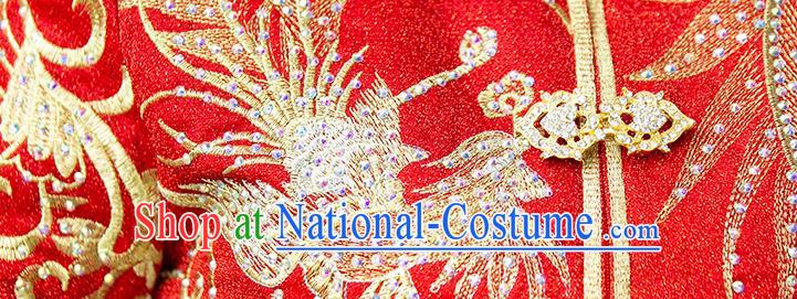 Chinese Traditional Wedding Drilling Phoenix Costumes Bride Apparels Xiuhe Suits Embroidered Red Blouse and Dress for Women