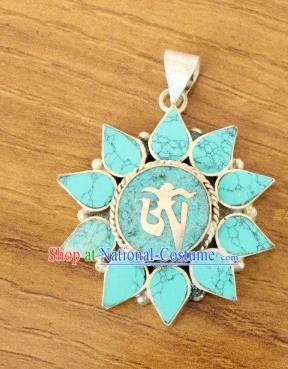 Chinese Traditional Tibetan Nationality Kallaite Jewelry Decoration Zang Ethnic Necklace Pendant Accessories for Women