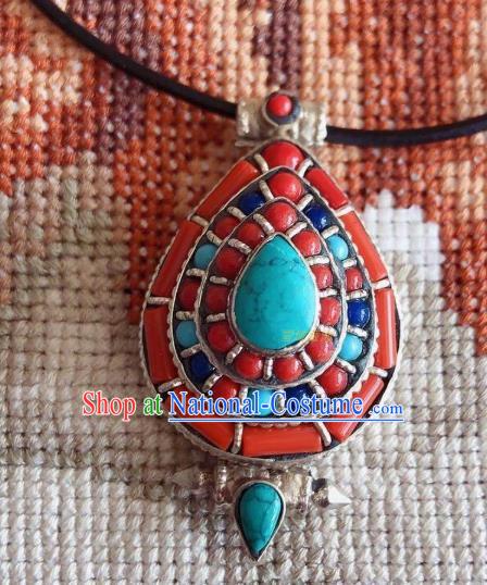 Chinese Traditional Tibetan Nationality Red Beads Jewelry Accessories Decoration Zang Ethnic Necklace Pendant for Women