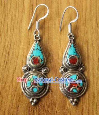 Chinese Traditional Tibetan Nationality Female Ear Accessories Handmade Decoration Zang Ethnic Dance Earrings for Women