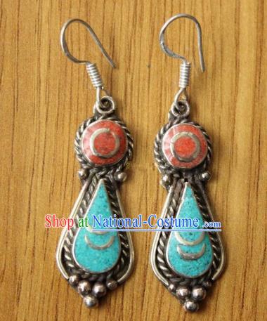 Chinese Traditional Tibetan Nationality Female Ear Accessories Handmade Decoration Zang Ethnic Dance Earrings Headwear for Women