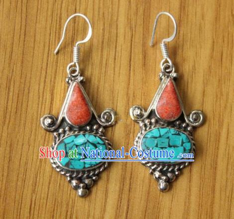 Chinese Traditional Tibetan Nationality Female Ear Accessories Handmade Decoration Zang Ethnic Folk Dance Earrings Headwear for Women