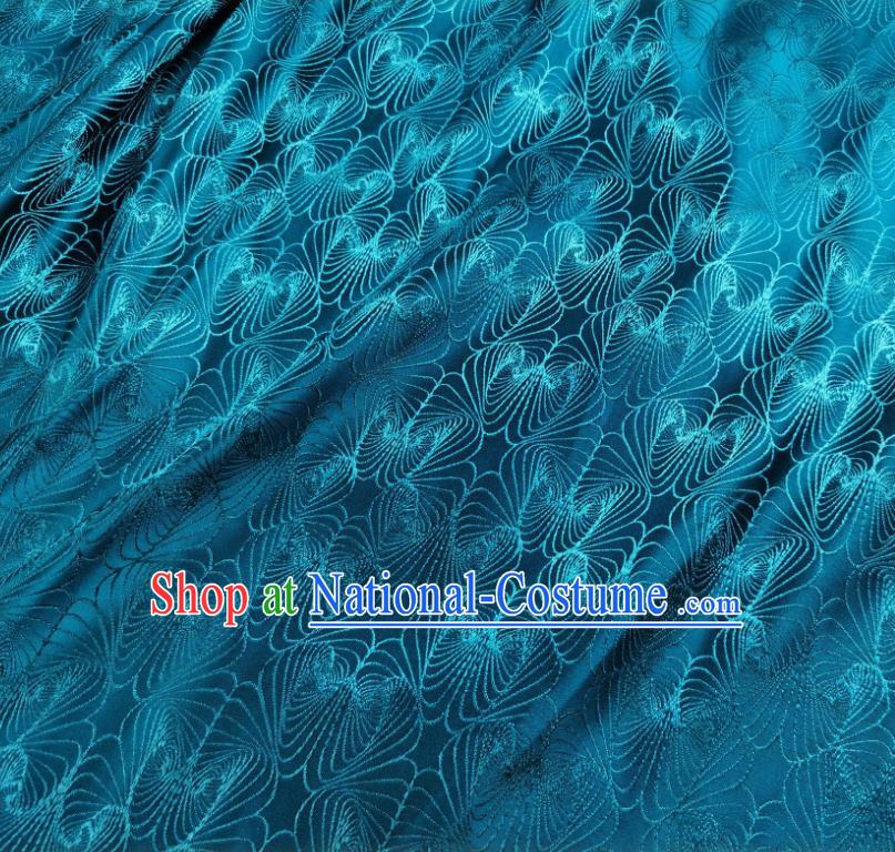 Asian Chinese Traditional Conch Pattern Design Teal Brocade Fabric Silk Tapestry Tang Suit Material