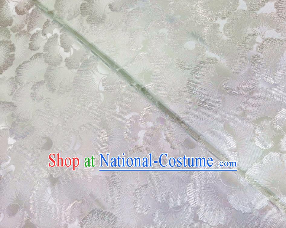 Asian Chinese Traditional Ginkgo Leaf Pattern Design White Brocade Fabric Silk Tang Suit Tapestry Material