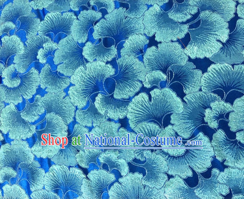 Asian Chinese Traditional Ginkgo Leaf Pattern Design Deep Blue Brocade Fabric Silk Tang Suit Tapestry Material