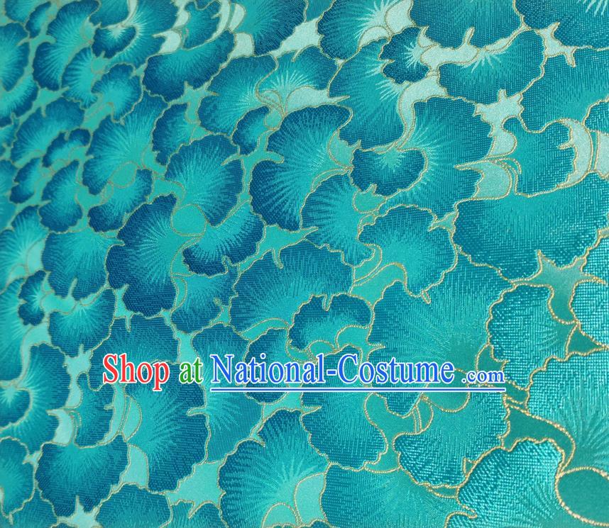 Asian Chinese Traditional Ginkgo Leaf Pattern Design Teal Brocade Fabric Silk Tang Suit Tapestry Material