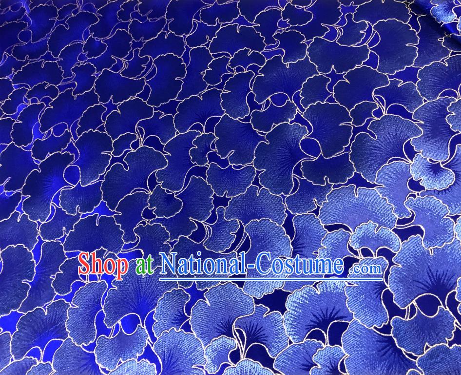 Asian Chinese Traditional Ginkgo Leaf Pattern Design Royalblue Brocade Fabric Silk Tang Suit Tapestry Material